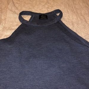 blue neck-strap tank top